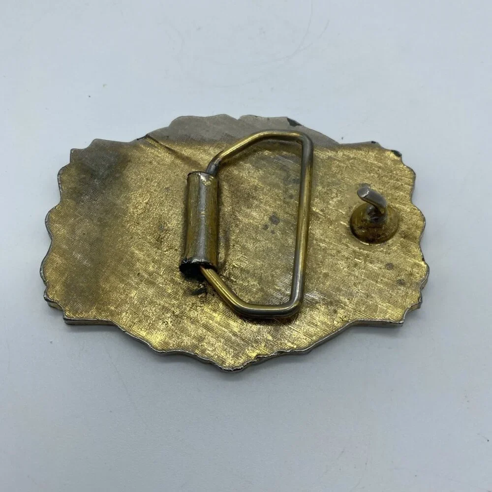 Western Racing Wheels Belt Buckle Vintage 1970's Brass 3.5x2.75 - Picture 5 of 8